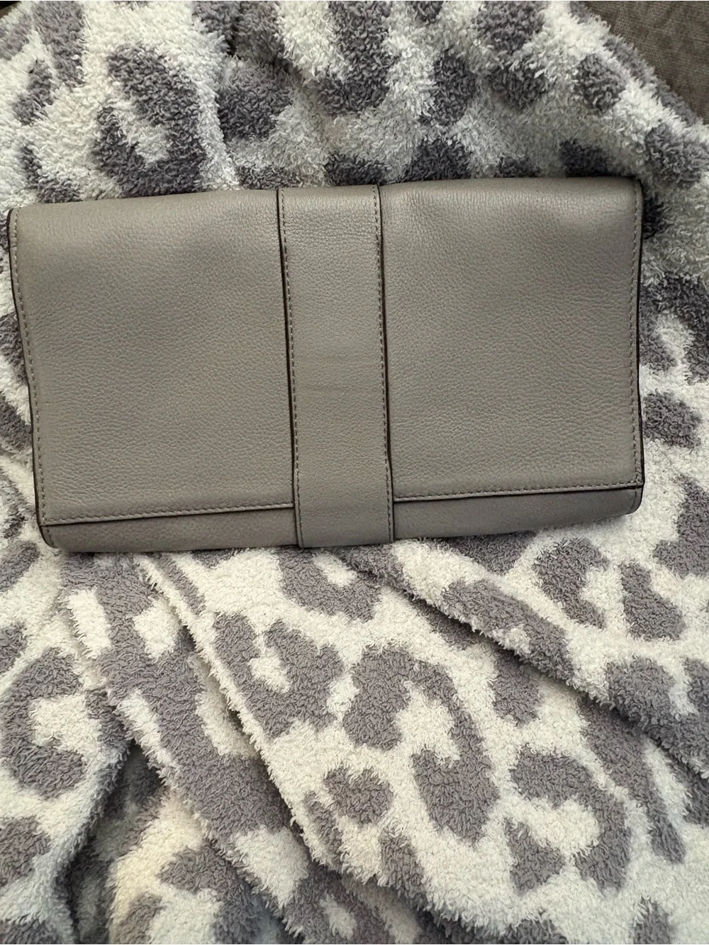 Gray Leather Clutch with Stud Accent